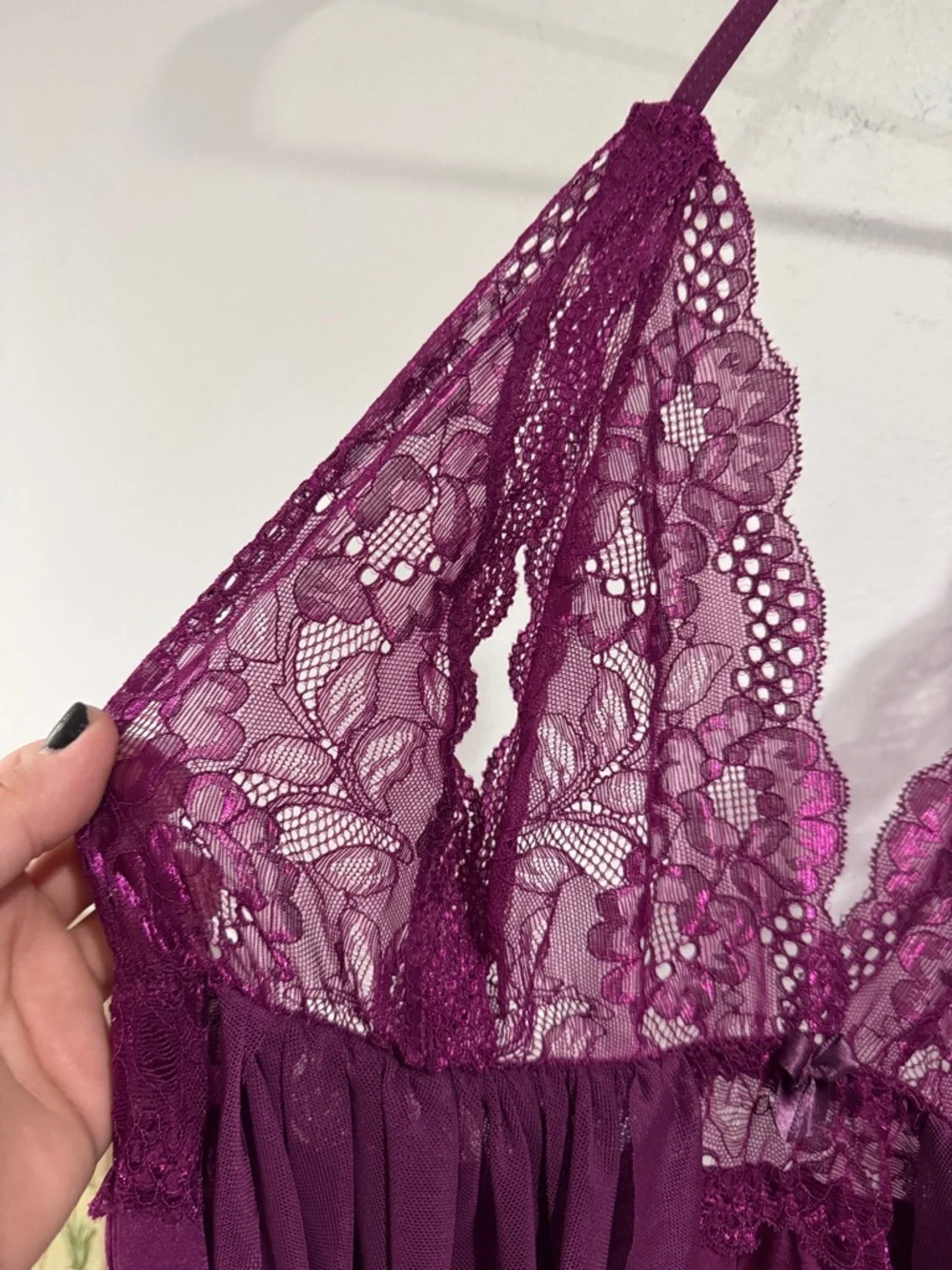Plunge Lace nightie Halter Chemise Nightdress in Deep Plum 2xl stretch halter - Picture 6 of 6